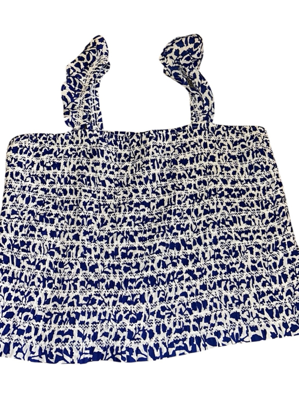 Time and Tru Blue and White Smocked Tank Top with Ruffled Straps